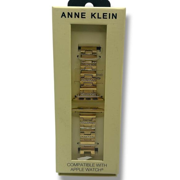 NEW Anne Klein Apple Watch Band 42/44/45 Gold Alloy Metal Crystals Link Band - Picture 1 of 7
